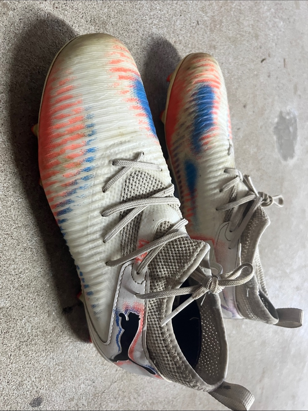Puma Kids Cream Sneakers with Coral and Blue Accents
